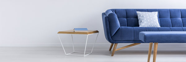 A completed customer sofa after blue upholstery fabric added