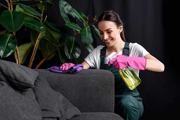 A professional upholstery cleaner performing her job